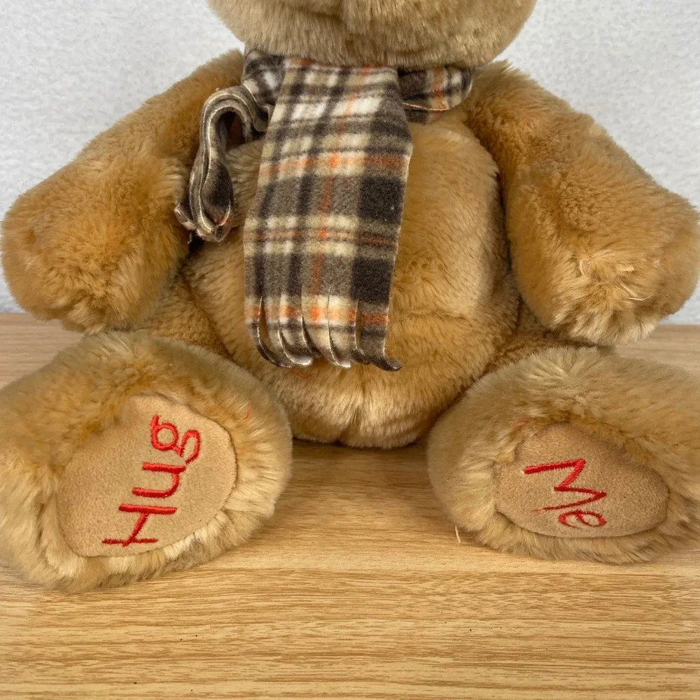 Gund Cuddly Plush Bear 41280 Tan Plaid Scarf Hug Me Embroidered Paws NWT 11in